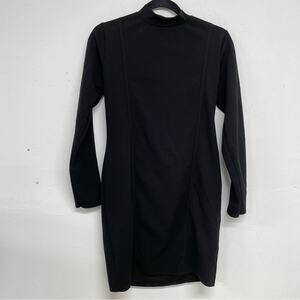 Pretty Little Thing Black Long Sleeve Mock Neck Bodycon Dress Womens 10 Mini